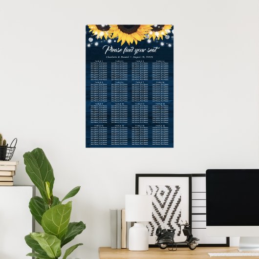 Navy Blue Sunflower Wedding Seating Chart 16 ポスター (ホームオフィス)