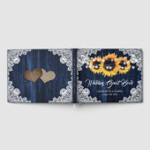 Navy Blue Sunflower Wood Floral Lace Wedding ゲストブック (全面)