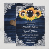 Navy Blue Sunflower Wood Floral Lace Wedding 招待状 (正面/裏面)