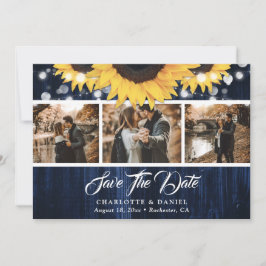 Navy Blue Sunflower Wood Lights Wedding Photo セーブザデート