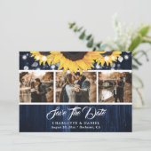 Navy Blue Sunflower Wood Lights Wedding Photo セーブザデート (スタンド正面)