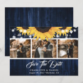Navy Blue Sunflower Wood Lights Wedding Photo セーブザデート (正面/裏面)