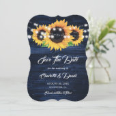 Navy Blue Sunflower Wood String Lights Wedding セーブザデート (スタンド正面)