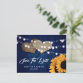 Navy Blue Sunflower Wood String Lights Wedding ポストカード (スタンド正面)