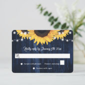 Navy Blue Sunflower Wood String Lights Wedding 出欠カード (スタンド正面)