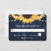 Navy Blue Sunflower Wood String Lights Wedding 出欠カード (正面)