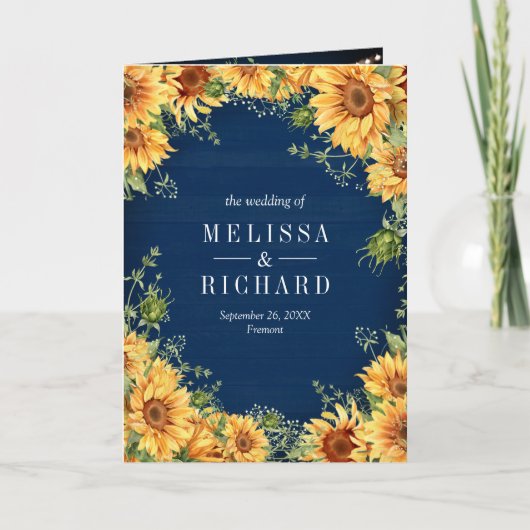 Navy Blue Sunflowers Mason Jar QR Code Wedding 招待状 (正面)