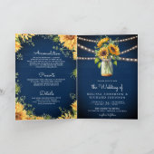Navy Blue Sunflowers Mason Jar QR Code Wedding 招待状 (内部)