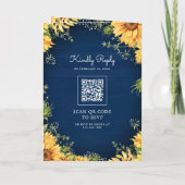 Navy Blue Sunflowers Mason Jar QR Code Wedding 招待状 (裏面)
