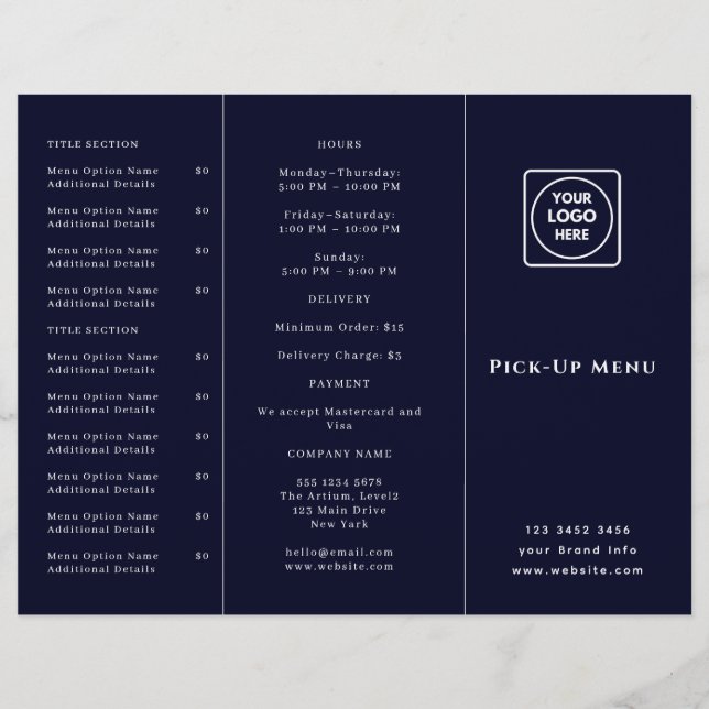 Navy Blue Takeout Logo | Restaurant Branding  (正面)