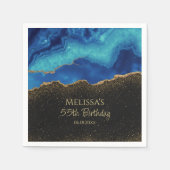 Navy Blue Teal Gold Glitter Abstract Watercolor  スタンダードカクテルナプキン (正面)