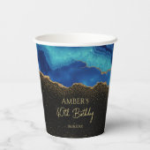 Navy Blue Teal Gold Glitter Abstract Watercolor  紙コップ (裏面)