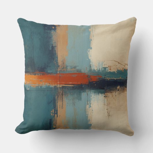 Navy Blue Teal Red Modern Rustic Abstract Design クッション (正面)