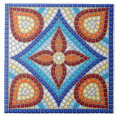 Navy Blue Teal White Red Marble Moroccan Mosaic タイル (正面)