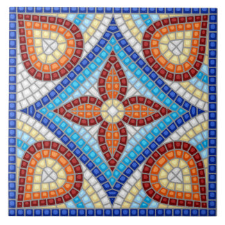 Navy Blue Teal White Red Marble Moroccan Mosaic  タイル
