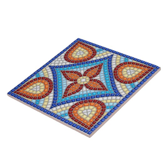 Navy Blue Teal White Red Marble Moroccan Mosaic タイル (側面)