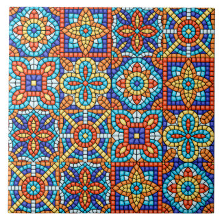 Navy Blue Teal White Red Marble Moroccan Mosaic  タイル