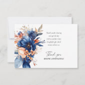Navy Blue Terracotta Floral Elegant Wedding サンキューカード (裏面)