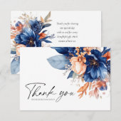 Navy Blue Terracotta Floral Elegant Wedding サンキューカード (正面/裏面)