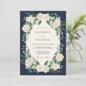 Navy Blue Timeless Botanical Wedding 招待状 (スタンド正面)