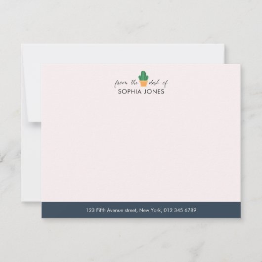 Navy Blue Timeless Cactus Stationery Note Card 招待状 (正面)
