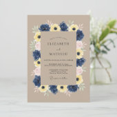 Navy Blue Tranquil Botanical Wedding 招待状 (スタンド正面)