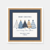 Navy Blue Trees Text Name Modern Christmas Holiday スタンダードカクテルナプキン (正面)