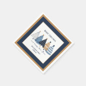 Navy Blue Trees Text Name Modern Christmas Holiday スタンダードカクテルナプキン (角)