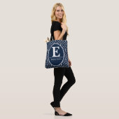 Navy Blue Trellis Monogram Personalized Custom トートバッグ (モデル)