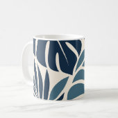 Navy Blue Tropical Leaf Silhouette コーヒーマグカップ (正面左)