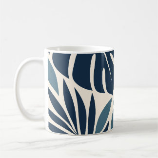 Navy Blue Tropical Leaf Silhouette コーヒーマグカップ