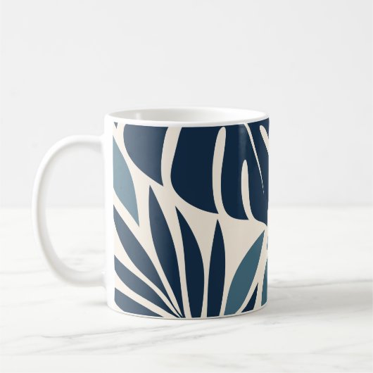 Navy Blue Tropical Leaf Silhouette コーヒーマグカップ (左)