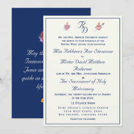 Navy-Blue Two Hearts Catholic Wedding 招待状