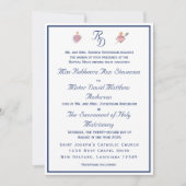Navy-Blue Two Hearts Catholic Wedding Invitation 招待状 (正面)