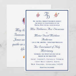 Navy-Blue Two Hearts Catholic Wedding Invitation 招待状