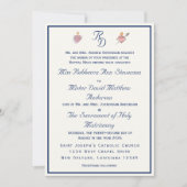 Navy-Blue Two Hearts Catholic Wedding Invitation 招待状 (正面)