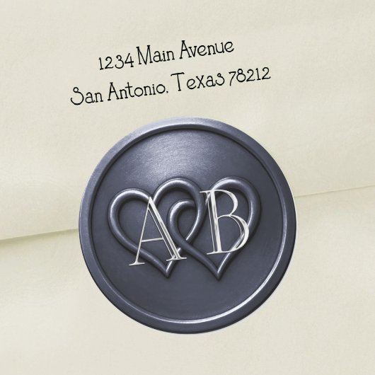 Navy Blue Two Hearts Silver Monogram Wedding  ラウンドシール