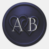 Navy  Blue Two Hearts Silver Monogram Wedding 2 ラウンドシール (正面)