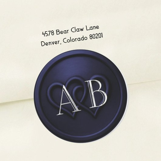 Navy  Blue Two Hearts Silver Monogram Wedding 2 ラウンドシール