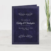 Navy Blue Velvet White Folded Wedding Program プログラム (正面)