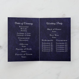 Navy Blue Velvet White Folded Wedding Program プログラム