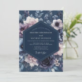 Navy Blue Velvety Botanical Wedding 招待状 (スタンド正面)