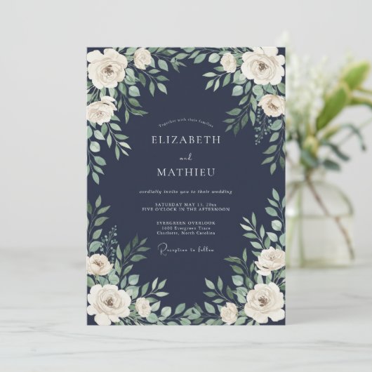 Navy Blue Verdant Botanical Wedding 招待状 (スタンド正面)
