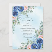Navy Blue Verdant Spring Wedding 招待状 (正面)
