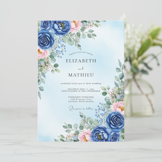Navy Blue Verdant Spring Wedding 招待状 (スタンド正面)