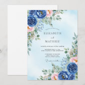 Navy Blue Verdant Spring Wedding 招待状 (正面/裏面)