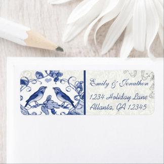 Navy Blue Vintage Love Birds Oak Tree Acorn Label ラベル