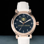 Navy Blue Vintage style Monogram 腕時計<br><div class="desc">Personalized watch with the names of the bride and groom or the couple in love. This watch can be customized by changing the text with the name of the loved one or the wedding date. It can be an ideal gift for newlyweds or for silver or golden wedding anniversaries. Monogram...</div>