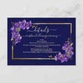 Navy Blue Violet Floral Gold Frame Classic Wedding エンクロージャーカード (正面)