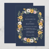 Navy Blue Vivid Autumnal Wedding 招待状 (正面/裏面)